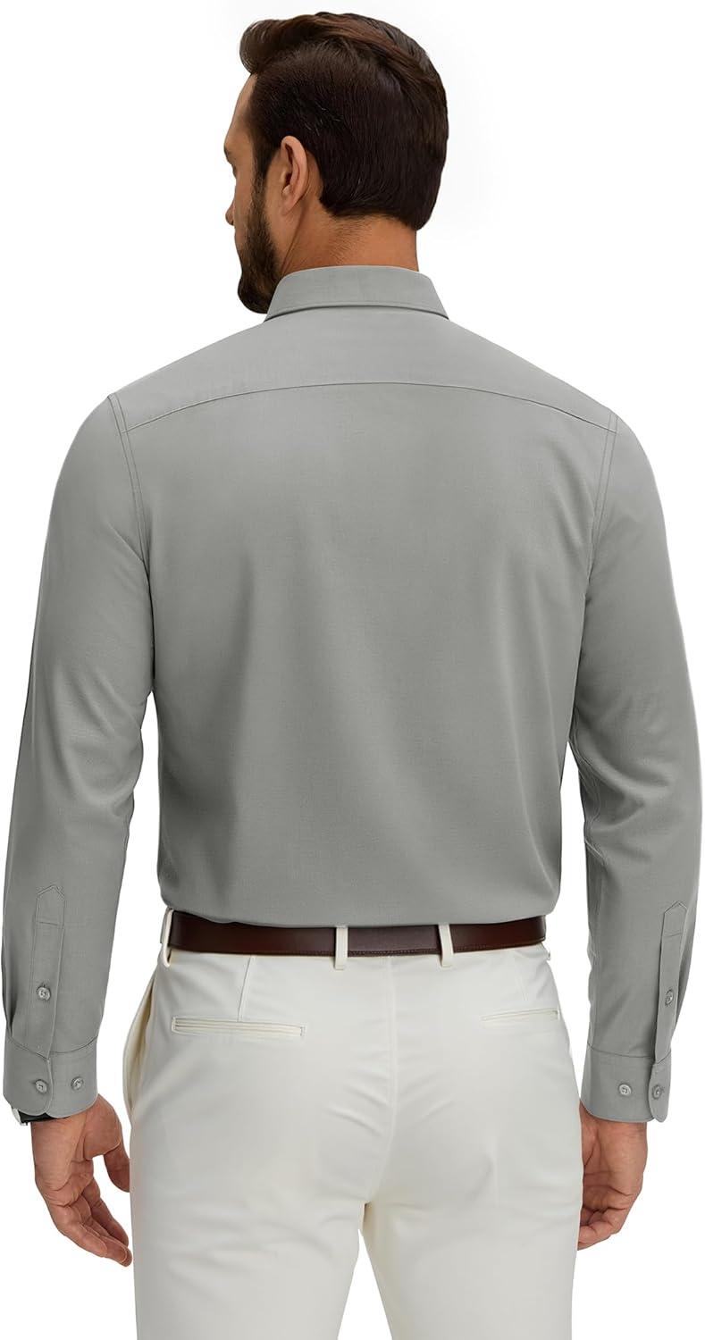 imageAlimens amp Gentle Mens Dress Shirt Long Sleeve Wrinkle Free Stretch Soft Business Casual Button Down ShirtsGrey