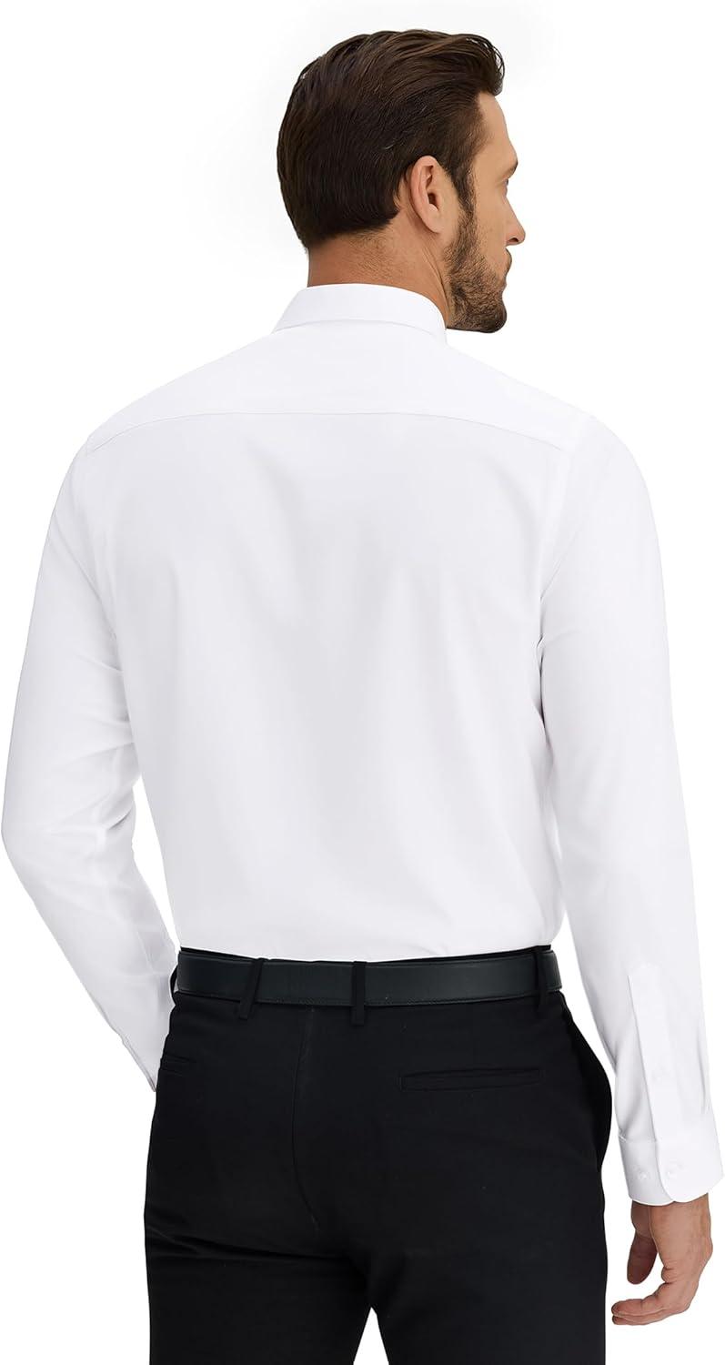 imageAlimens amp Gentle Mens Dress Shirt Long Sleeve Wrinkle Free Stretch Soft Business Casual Button Down ShirtsWhite