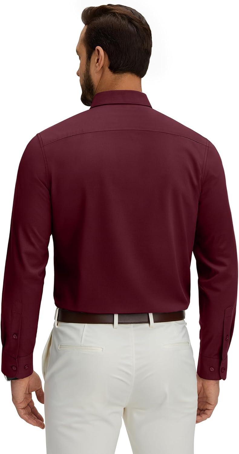 imageAlimens amp Gentle Mens Dress Shirt Long Sleeve Wrinkle Free Stretch Soft Business Casual Button Down ShirtsWine Red