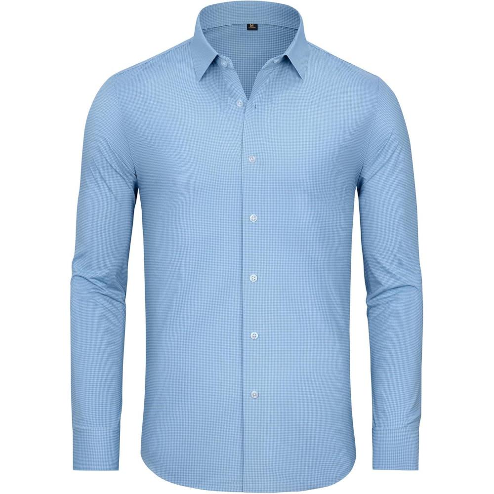 imageAlimens amp Gentle 4 Way Stretch Mens Button Down Shirts Plaid Dress Shirt Wrinkle Free Long Sleeve Gingham Shirts01blue Plaid