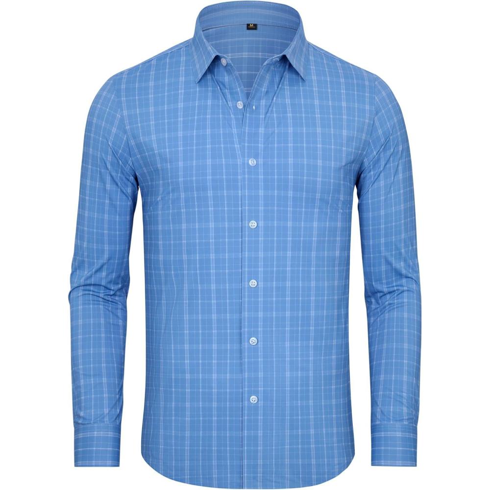 imageAlimens amp Gentle 4 Way Stretch Mens Button Down Shirts Plaid Dress Shirt Wrinkle Free Long Sleeve Gingham Shirts04blue Plaid