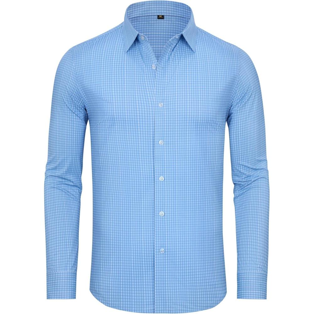 imageAlimens amp Gentle 4 Way Stretch Mens Button Down Shirts Plaid Dress Shirt Wrinkle Free Long Sleeve Gingham Shirts05blue Plaid