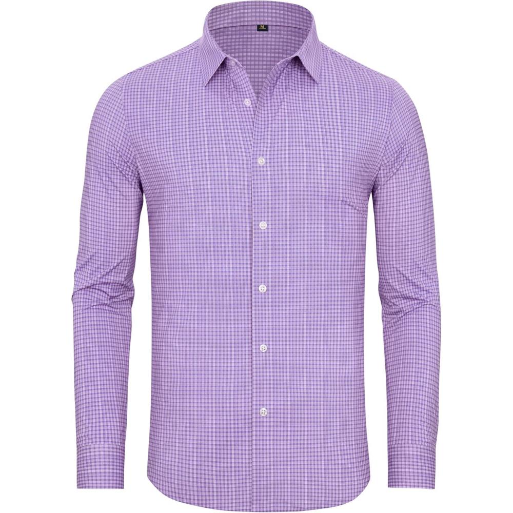 imageAlimens amp Gentle 4 Way Stretch Mens Button Down Shirts Plaid Dress Shirt Wrinkle Free Long Sleeve Gingham ShirtsPurple Plaid