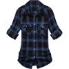 Alimens & Gentle Womens Flannel Shirt Long Sleeve Plaid Shacket Soft Casual Collared Loose Button Down Roll Up Blouses Tops(Navy Black)