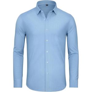 Alimens & Gentle 4 Way Stretch Mens Button Down Shirts Plaid Dress Shirt Wrinkle Free Long Sleeve Gingham Shirts(01-blue Plaid)