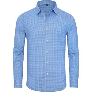 Alimens & Gentle 4 Way Stretch Mens Button Down Shirts Plaid Dress Shirt Wrinkle Free Long Sleeve Gingham Shirts(02-blue Plaid)
