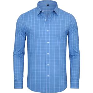 Alimens & Gentle 4 Way Stretch Mens Button Down Shirts Plaid Dress Shirt Wrinkle Free Long Sleeve Gingham Shirts(04-blue Plaid)