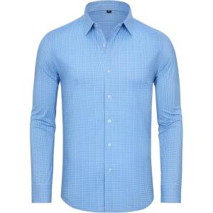 Alimens & Gentle 4 Way Stretch Mens Button Down Shirts Plaid Dress Shirt Wrinkle Free Long Sleeve Gingham Shirts(05-blue Plaid)