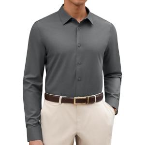 Alimens & Gentle Men’s Dress Shirt Long Sleeve Wrinkle Free Stretch Soft Business Casual Button Down Shirts(Dark Grey)
