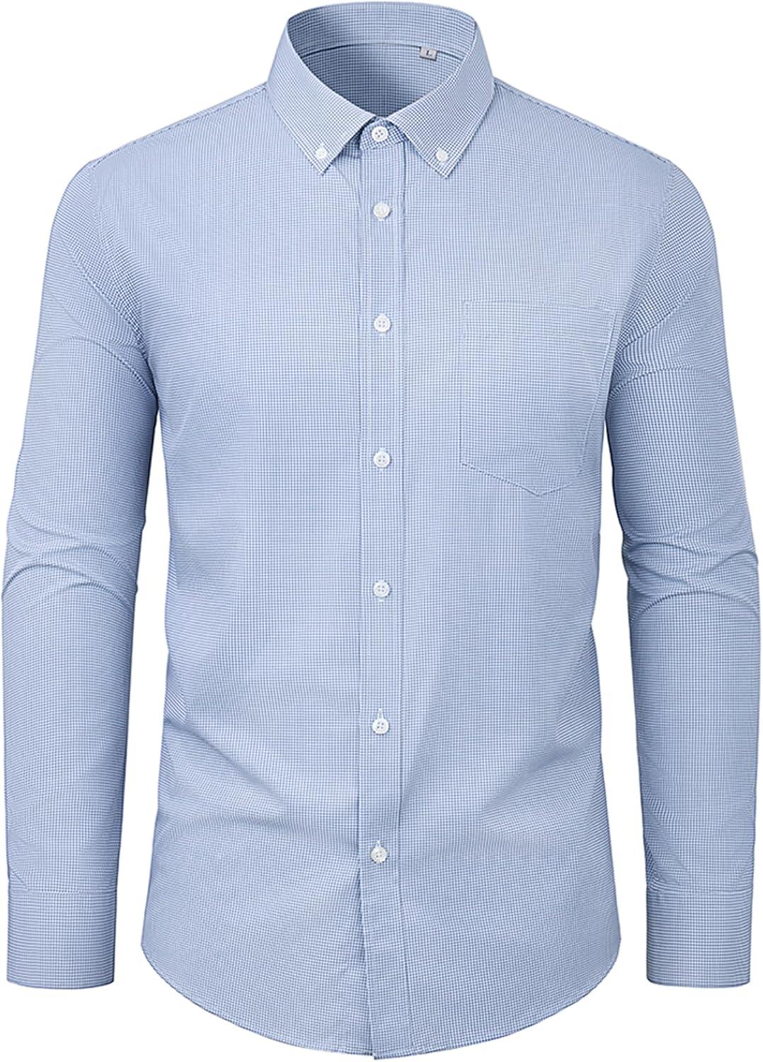 imageAlimens amp Gentle Mens Dress Shirts Long Sleeve Lightweight Gingham Shirts Regular Fit Business Casual Plaid Shirt with PocketNavy Blue Gingham