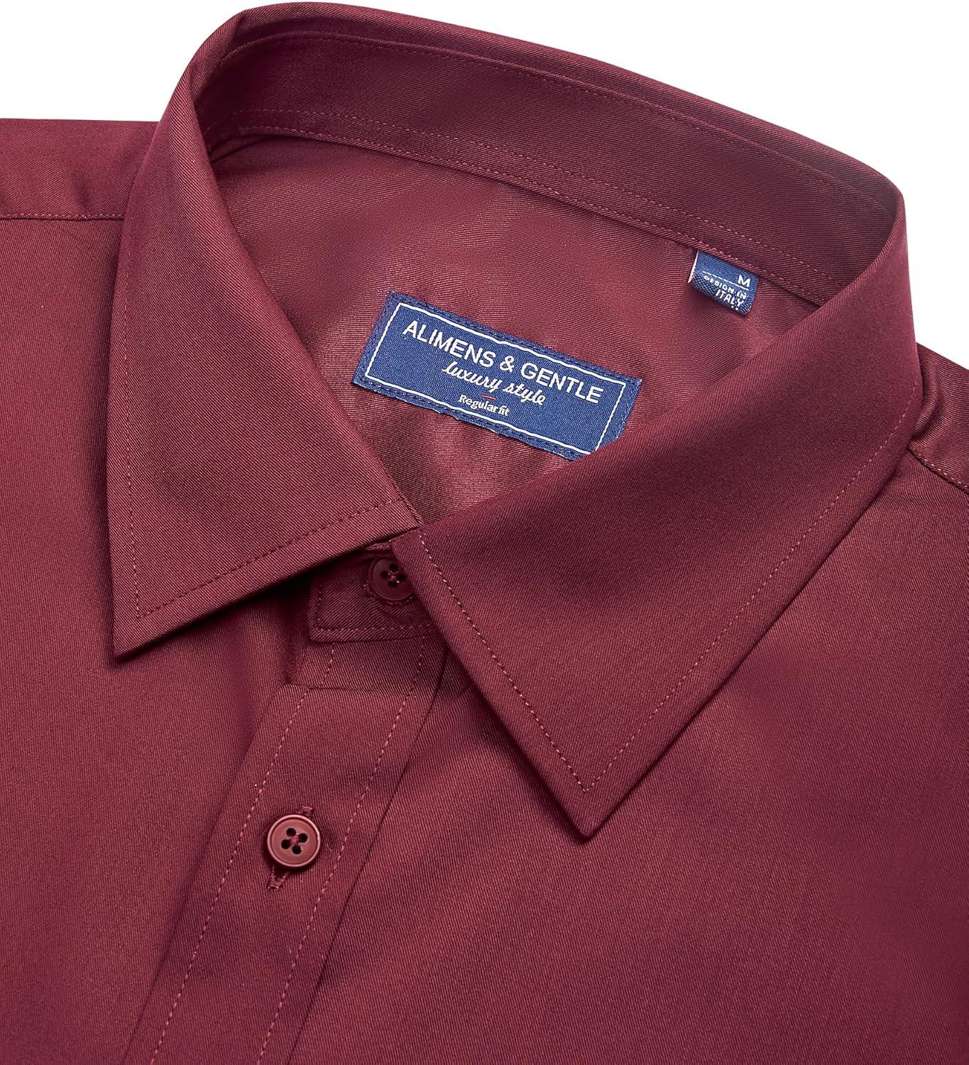 imageAlimens amp Gentle Mens Dress Shirts Short Sleeve Wrinkle Free Stretch Regular Fit Formal Casual Button Down Shirt with PocketBurgundy