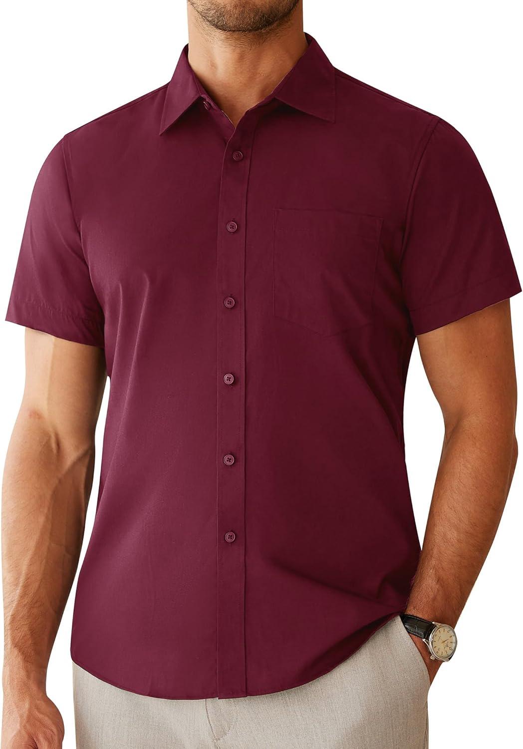 imageAlimens amp Gentle Mens Dress Shirts Short Sleeve Wrinkle Free Stretch Regular Fit Formal Casual Button Down Shirt with PocketBurgundy