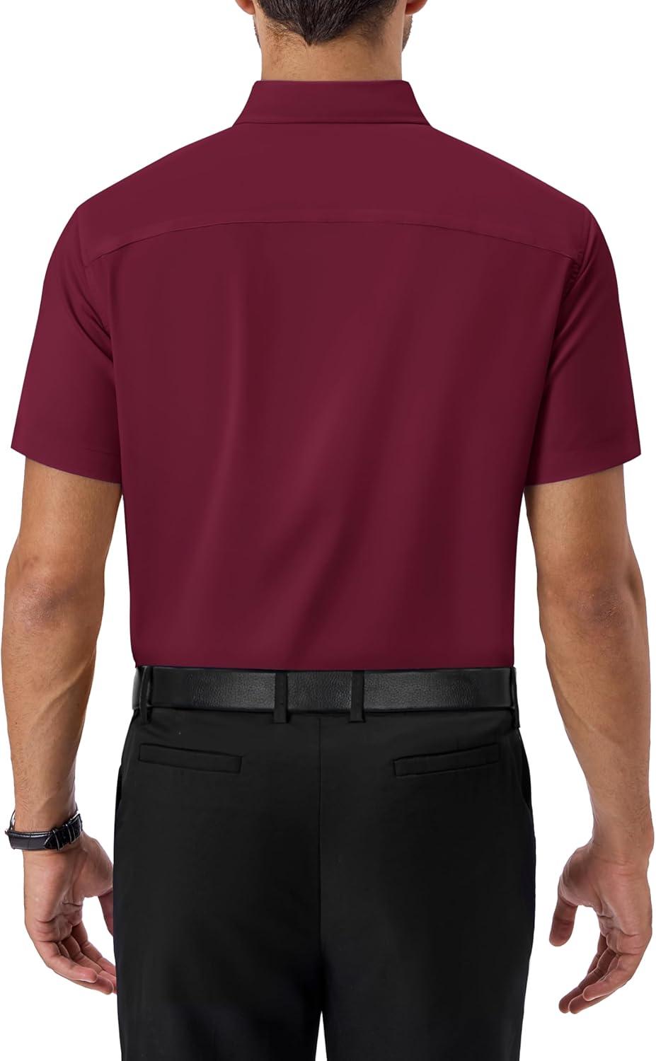imageAlimens amp Gentle Mens Dress Shirts Short Sleeve Wrinkle Free Stretch Regular Fit Formal Casual Button Down Shirt with PocketBurgundy
