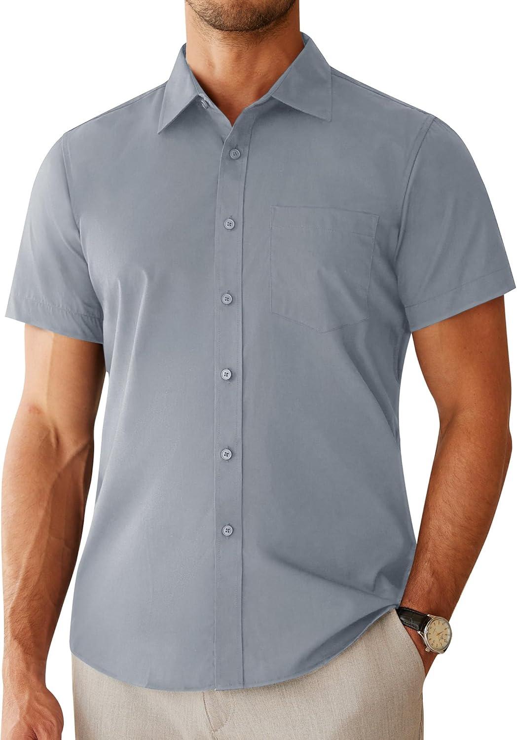 imageAlimens amp Gentle Mens Dress Shirts Short Sleeve Wrinkle Free Stretch Regular Fit Formal Casual Button Down Shirt with PocketCool Grey