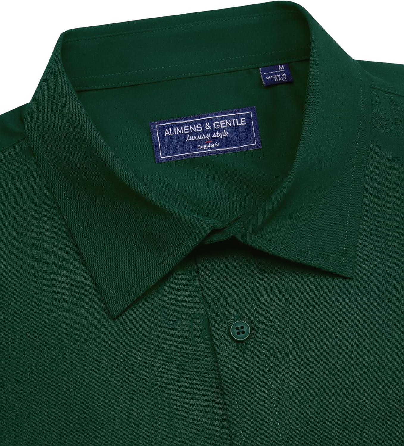 imageAlimens amp Gentle Mens Dress Shirts Short Sleeve Wrinkle Free Stretch Regular Fit Formal Casual Button Down Shirt with PocketDark Green