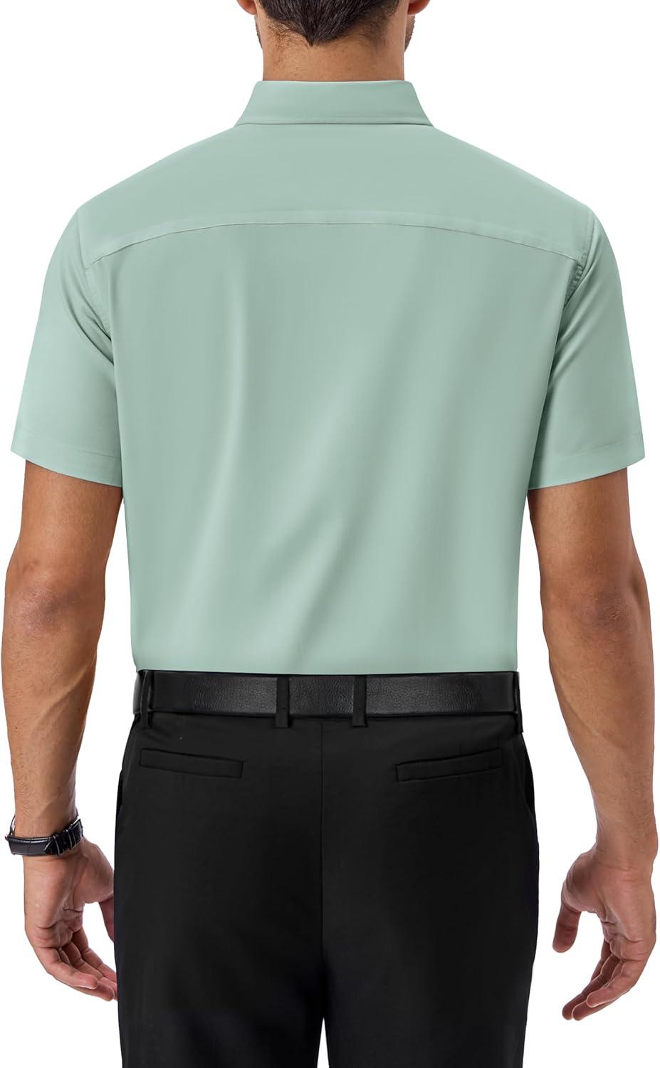 imageAlimens amp Gentle Mens Dress Shirts Short Sleeve Wrinkle Free Stretch Regular Fit Formal Casual Button Down Shirt with PocketGreen