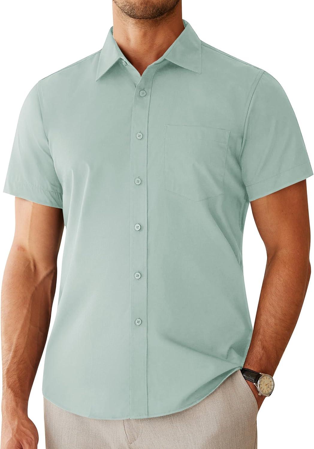 imageAlimens amp Gentle Mens Dress Shirts Short Sleeve Wrinkle Free Stretch Regular Fit Formal Casual Button Down Shirt with PocketGreen