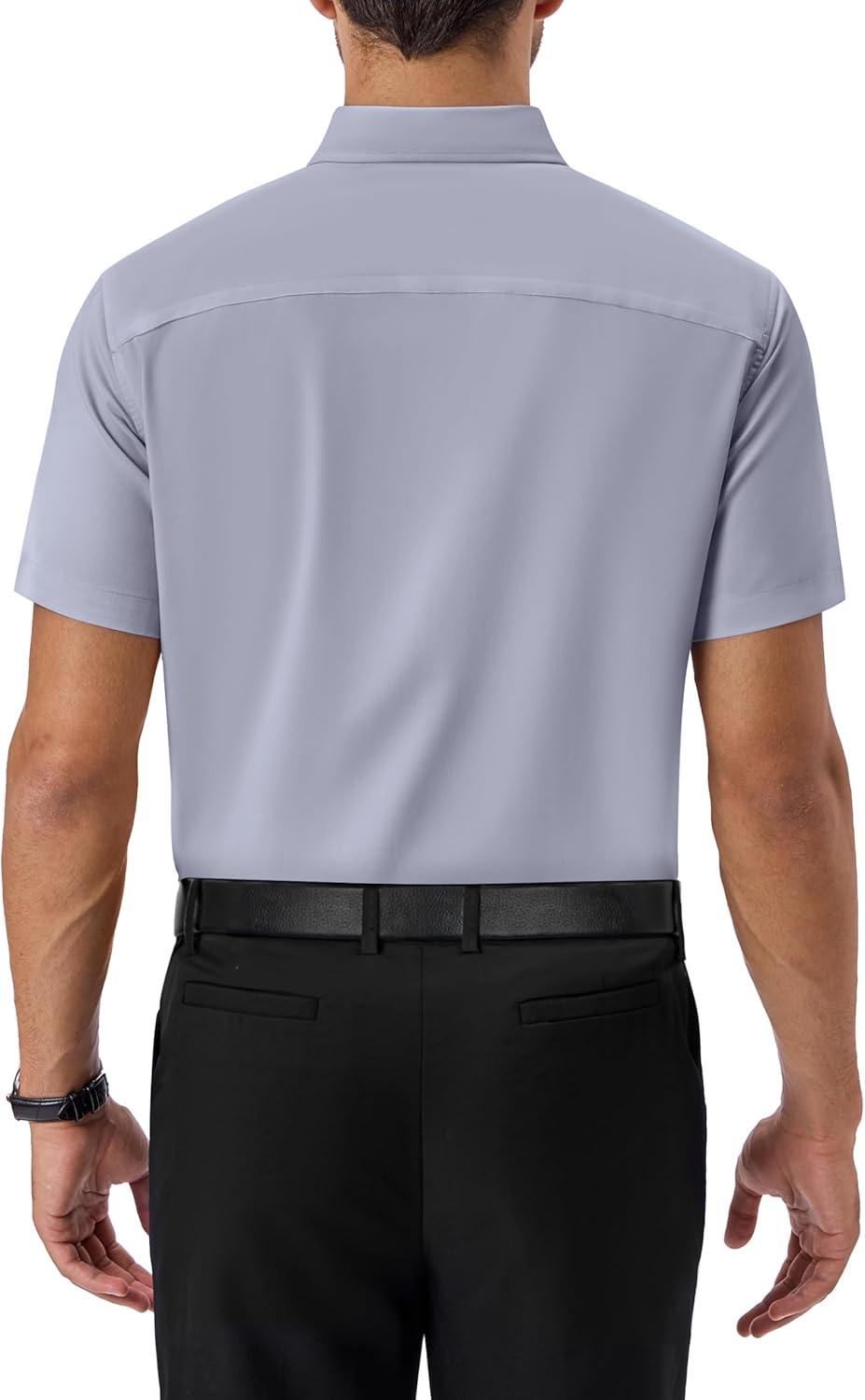 imageAlimens amp Gentle Mens Dress Shirts Short Sleeve Wrinkle Free Stretch Regular Fit Formal Casual Button Down Shirt with PocketGrey