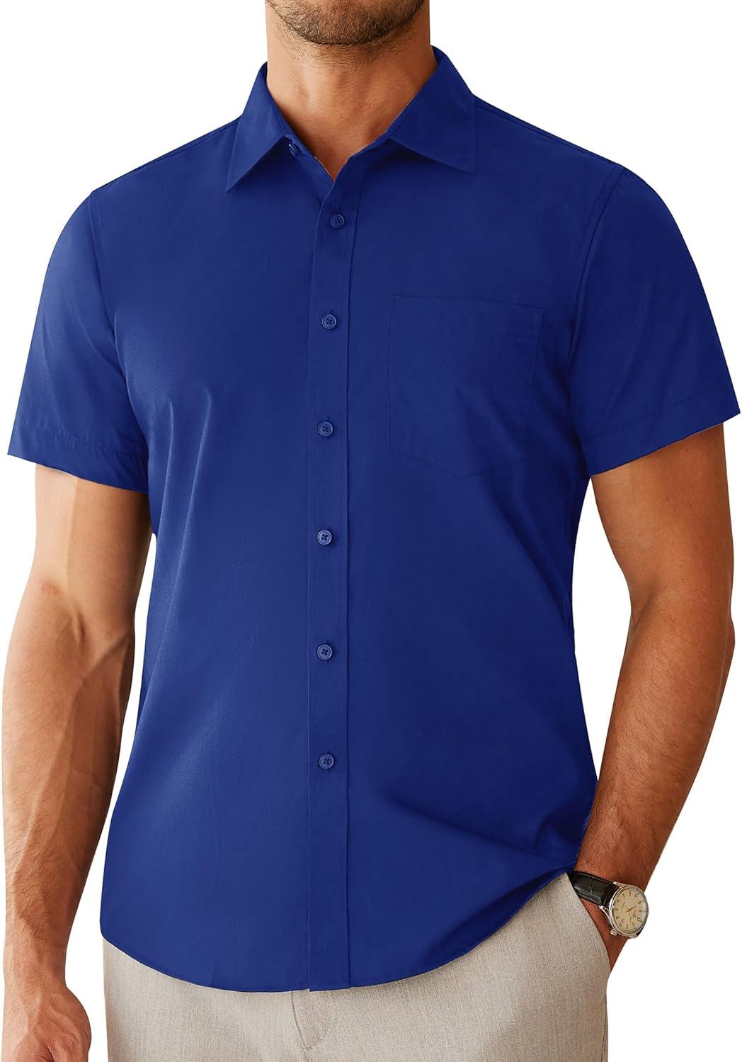 imageAlimens amp Gentle Mens Dress Shirts Short Sleeve Wrinkle Free Stretch Regular Fit Formal Casual Button Down Shirt with PocketRoyal Blue
