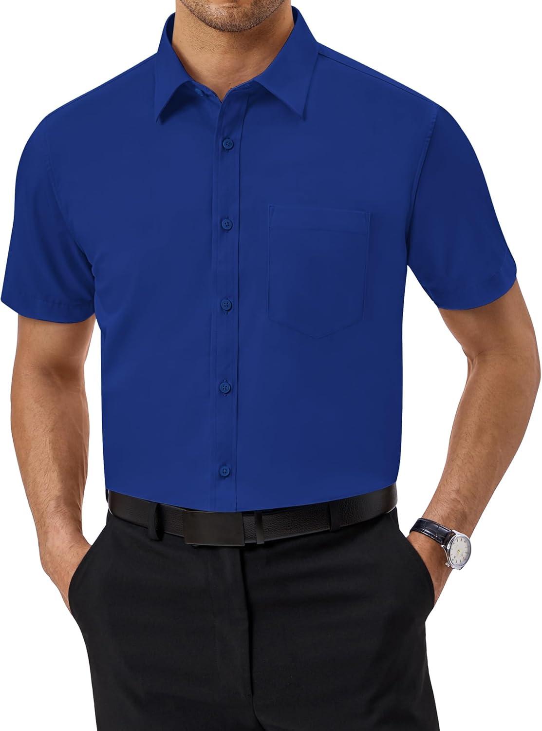 imageAlimens amp Gentle Mens Dress Shirts Short Sleeve Wrinkle Free Stretch Regular Fit Formal Casual Button Down Shirt with PocketRoyal Blue