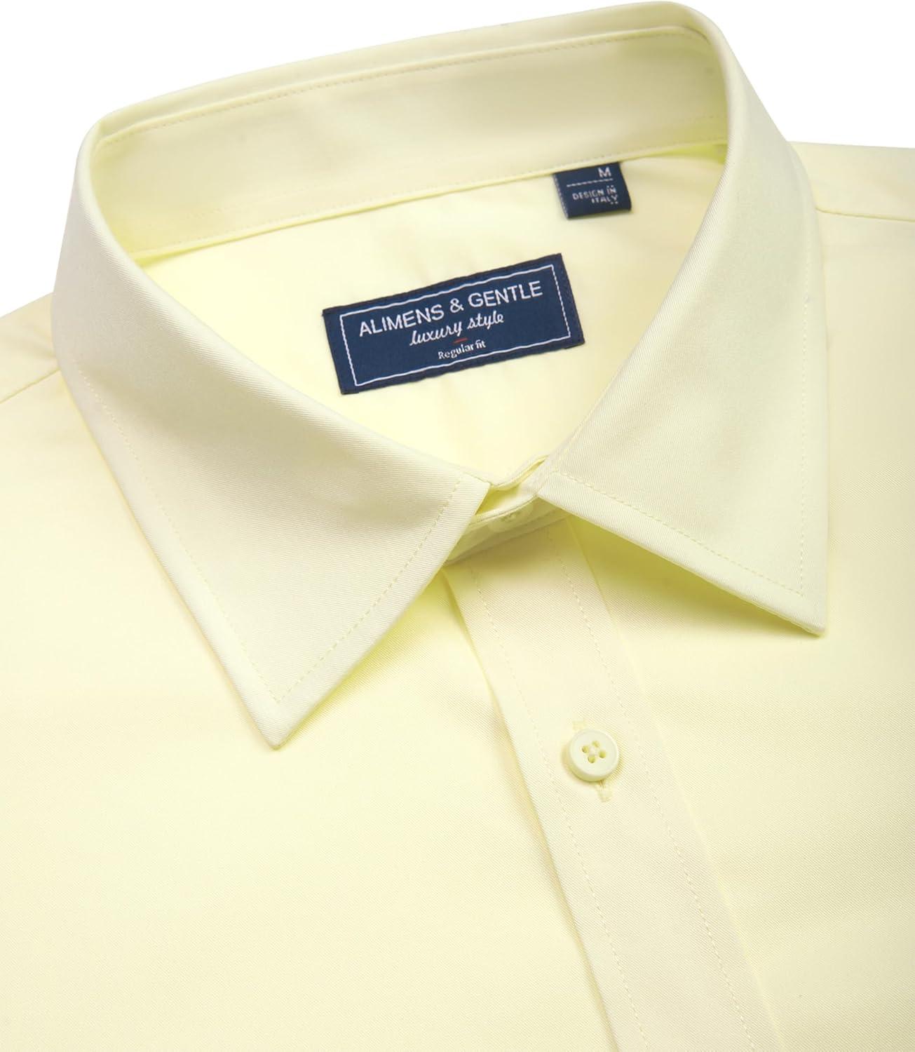 imageAlimens amp Gentle Mens Dress Shirts Short Sleeve Wrinkle Free Stretch Regular Fit Formal Casual Button Down Shirt with PocketYellow