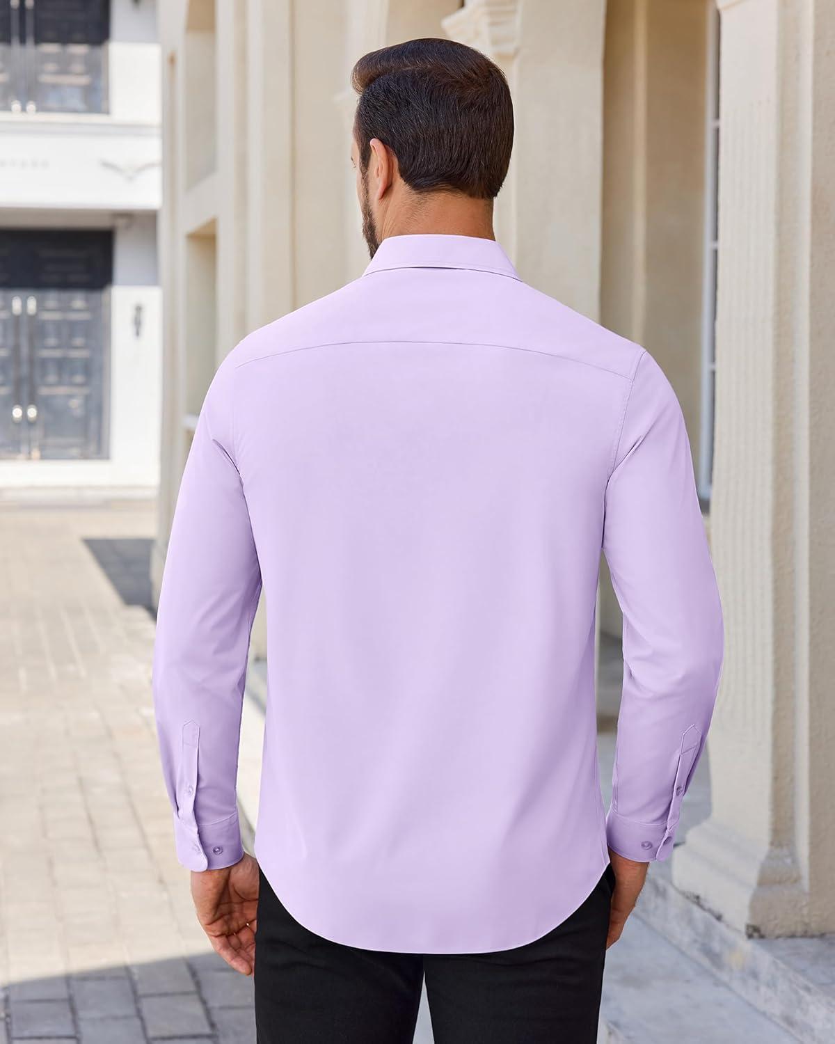 imageAlimens amp Gentle Mens Dress Shirts Stretch Solid Wrinkle Free Button Down Shirt Business Wedding Casual Button Up ShirtLavender