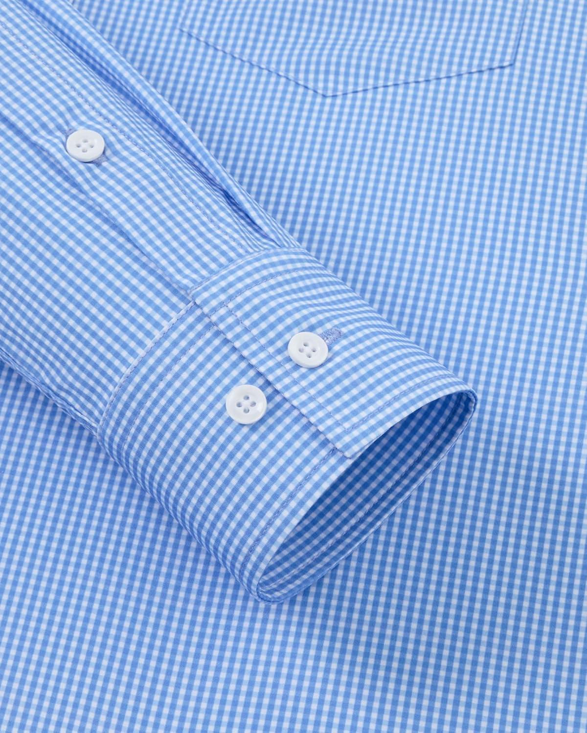 imageAlimens amp Gentle Mens Long Sleeve Button Down Shirts Stretch Regular Fit Dress Shirts Casual Work Gingham Shirts with PocketLight Blue Plaid