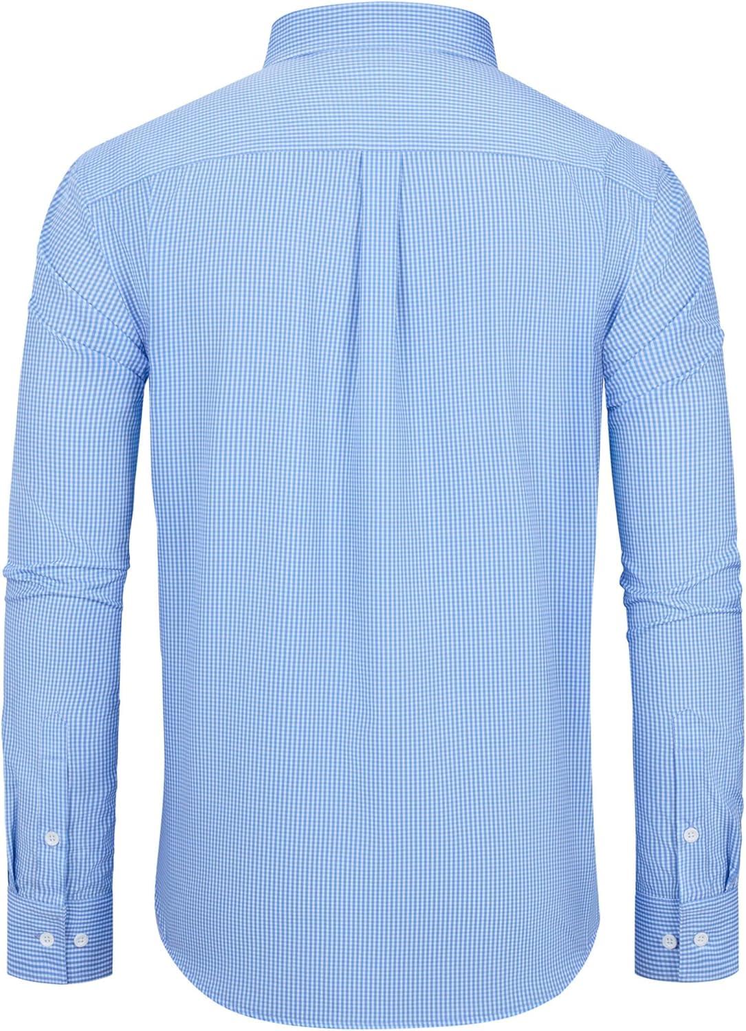 imageAlimens amp Gentle Mens Long Sleeve Button Down Shirts Stretch Regular Fit Dress Shirts Casual Work Gingham Shirts with PocketLight Blue Plaid