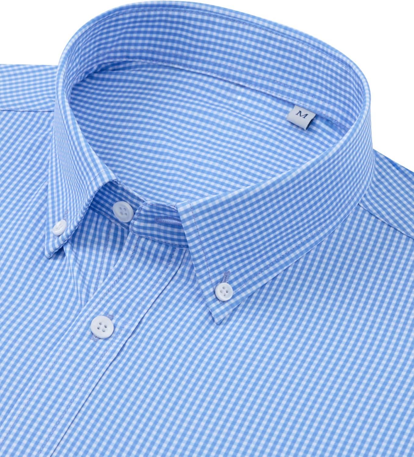 imageAlimens amp Gentle Mens Long Sleeve Button Down Shirts Stretch Regular Fit Dress Shirts Casual Work Gingham Shirts with PocketLight Blue Plaid