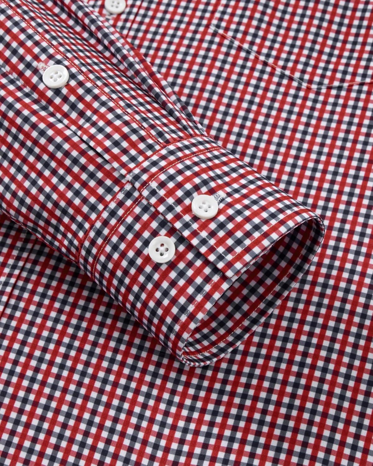 imageAlimens amp Gentle Mens Long Sleeve Button Down Shirts Stretch Regular Fit Dress Shirts Casual Work Gingham Shirts with PocketRed Black Plaid