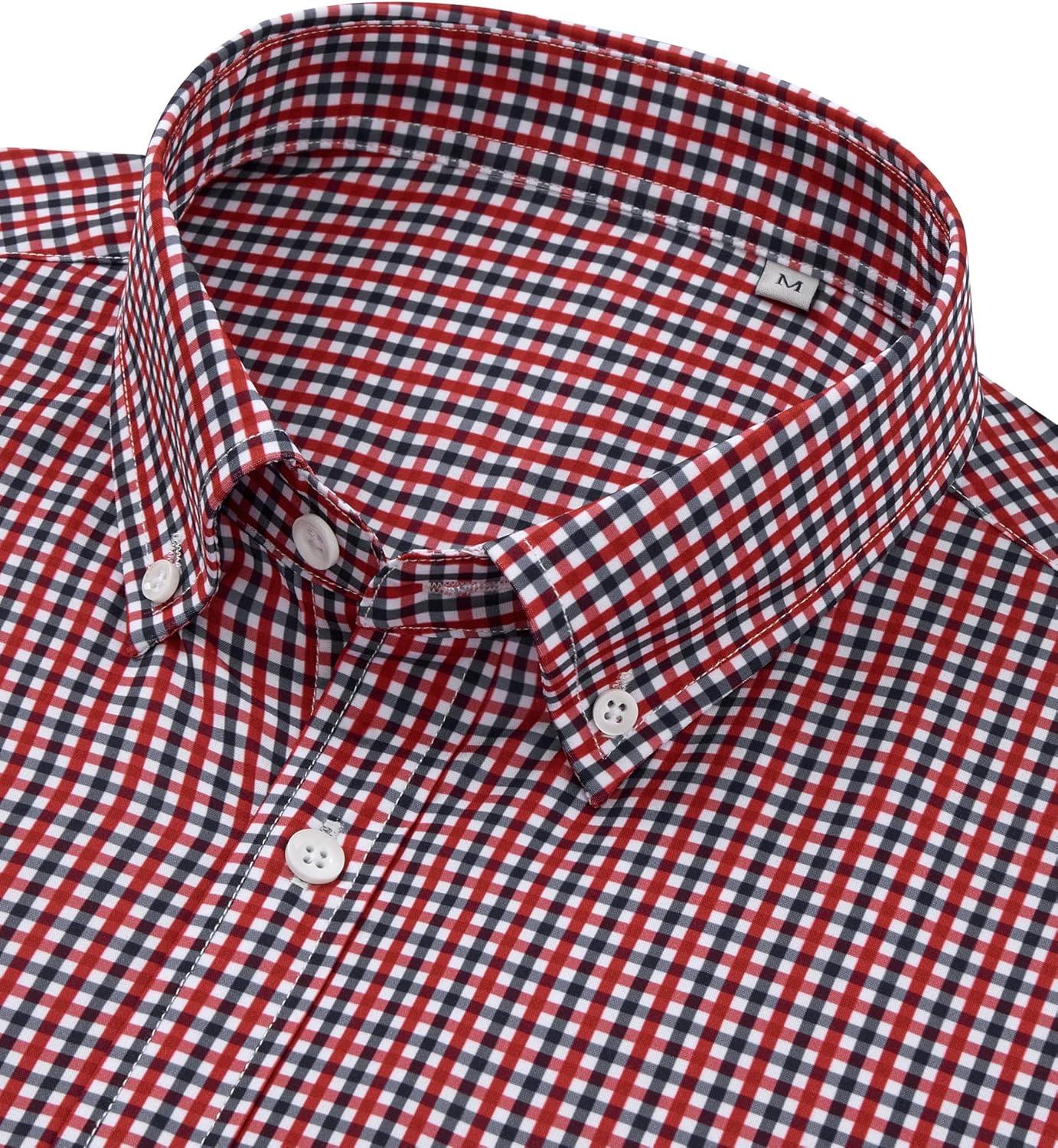 imageAlimens amp Gentle Mens Long Sleeve Button Down Shirts Stretch Regular Fit Dress Shirts Casual Work Gingham Shirts with PocketRed Black Plaid