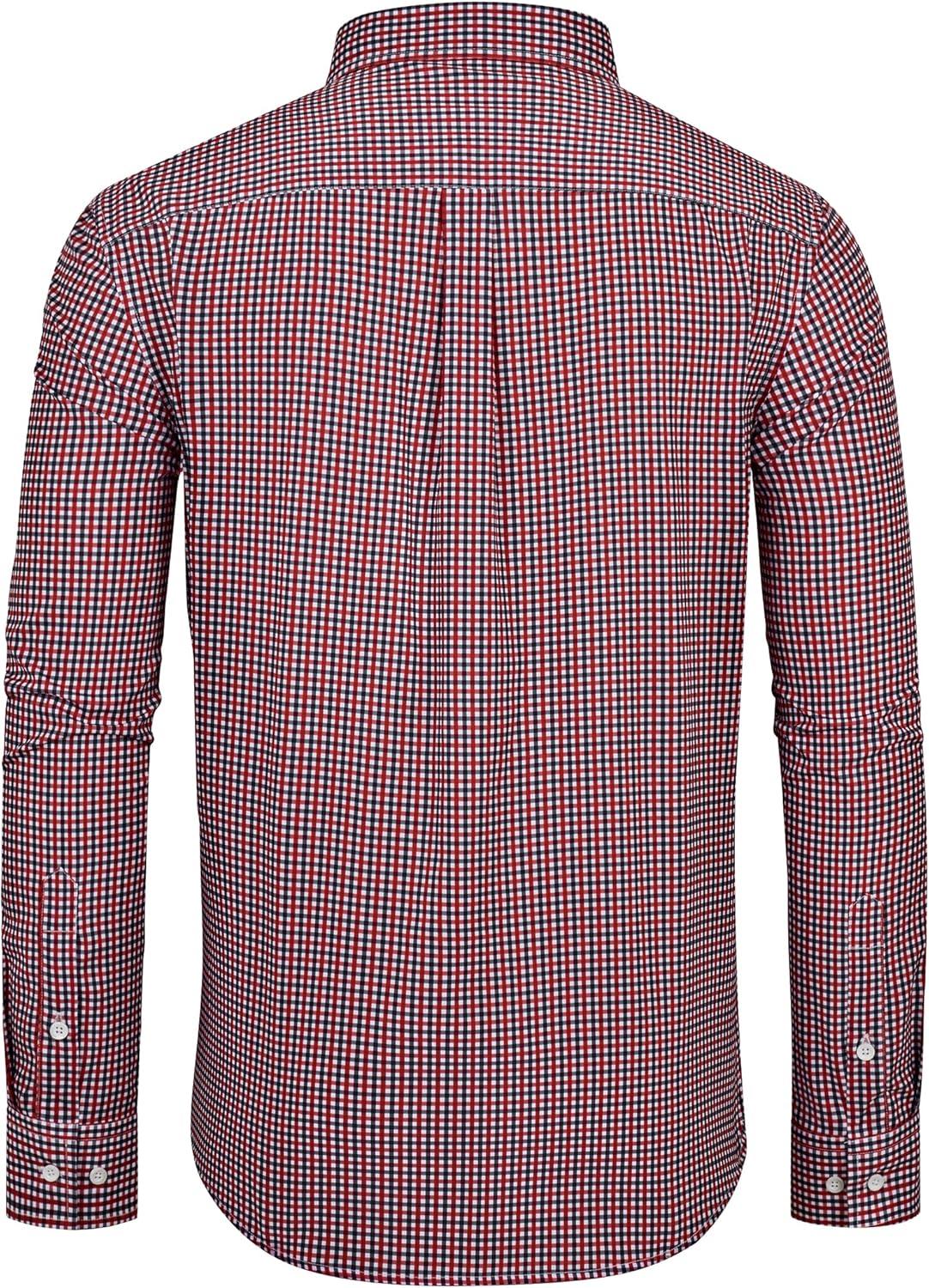 imageAlimens amp Gentle Mens Long Sleeve Button Down Shirts Stretch Regular Fit Dress Shirts Casual Work Gingham Shirts with PocketRed Black Plaid