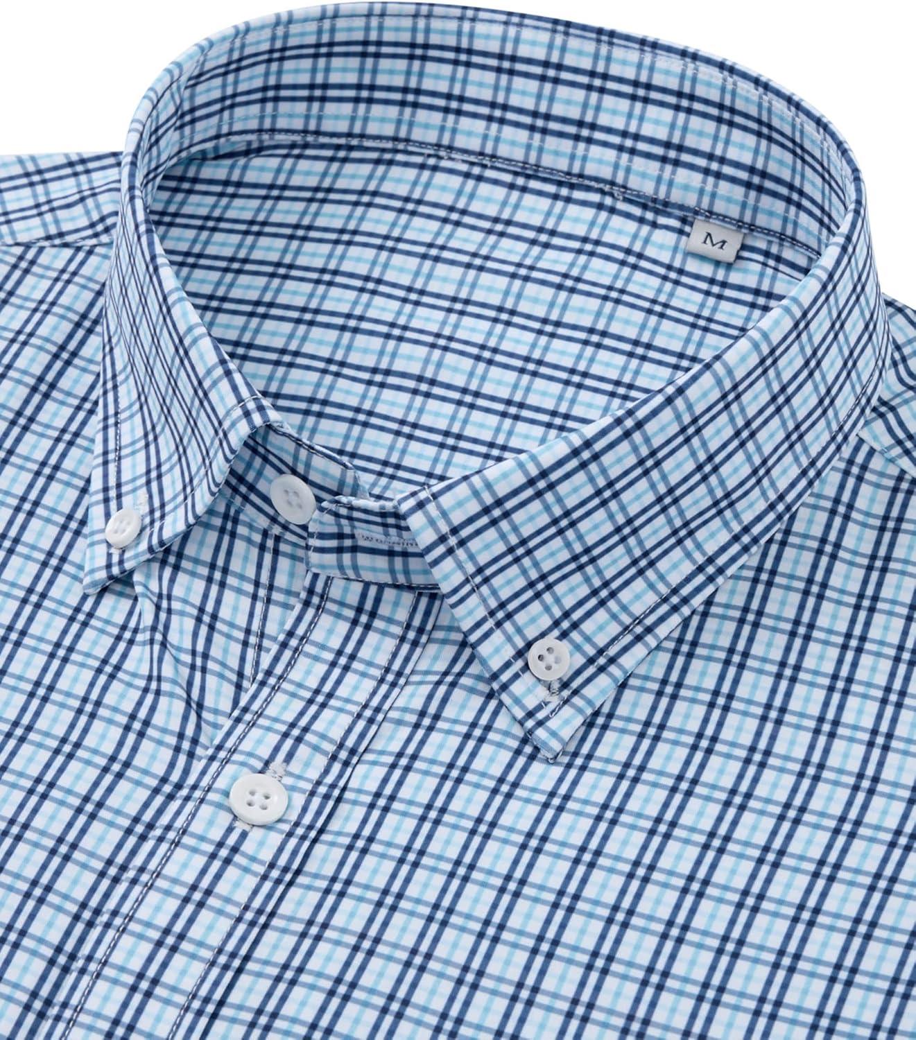imageAlimens amp Gentle Mens Long Sleeve Button Down Shirts Stretch Regular Fit Dress Shirts Casual Work Gingham Shirts with PocketSky Blue Navy Plaid