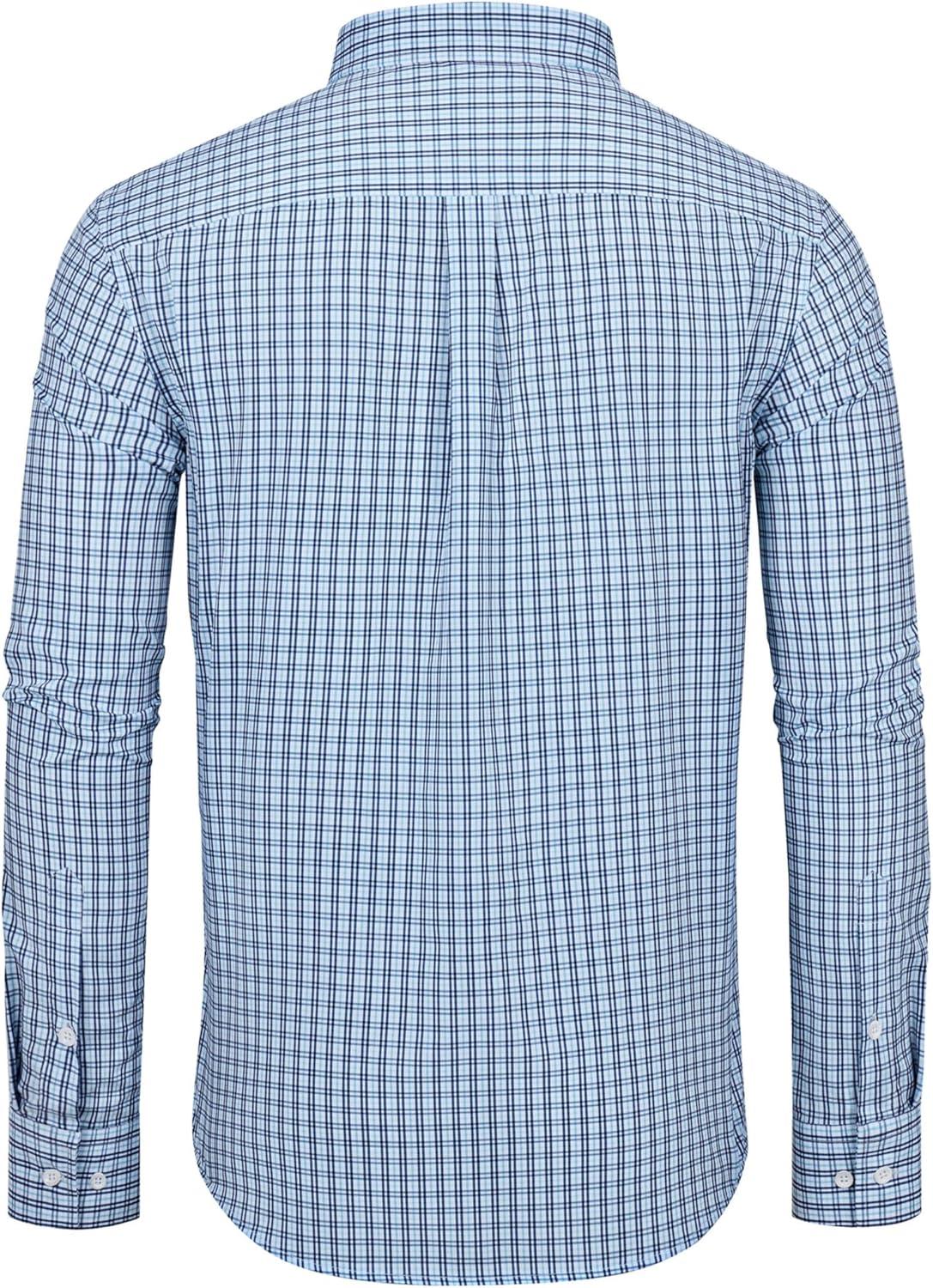 imageAlimens amp Gentle Mens Long Sleeve Button Down Shirts Stretch Regular Fit Dress Shirts Casual Work Gingham Shirts with PocketSky Blue Navy Plaid