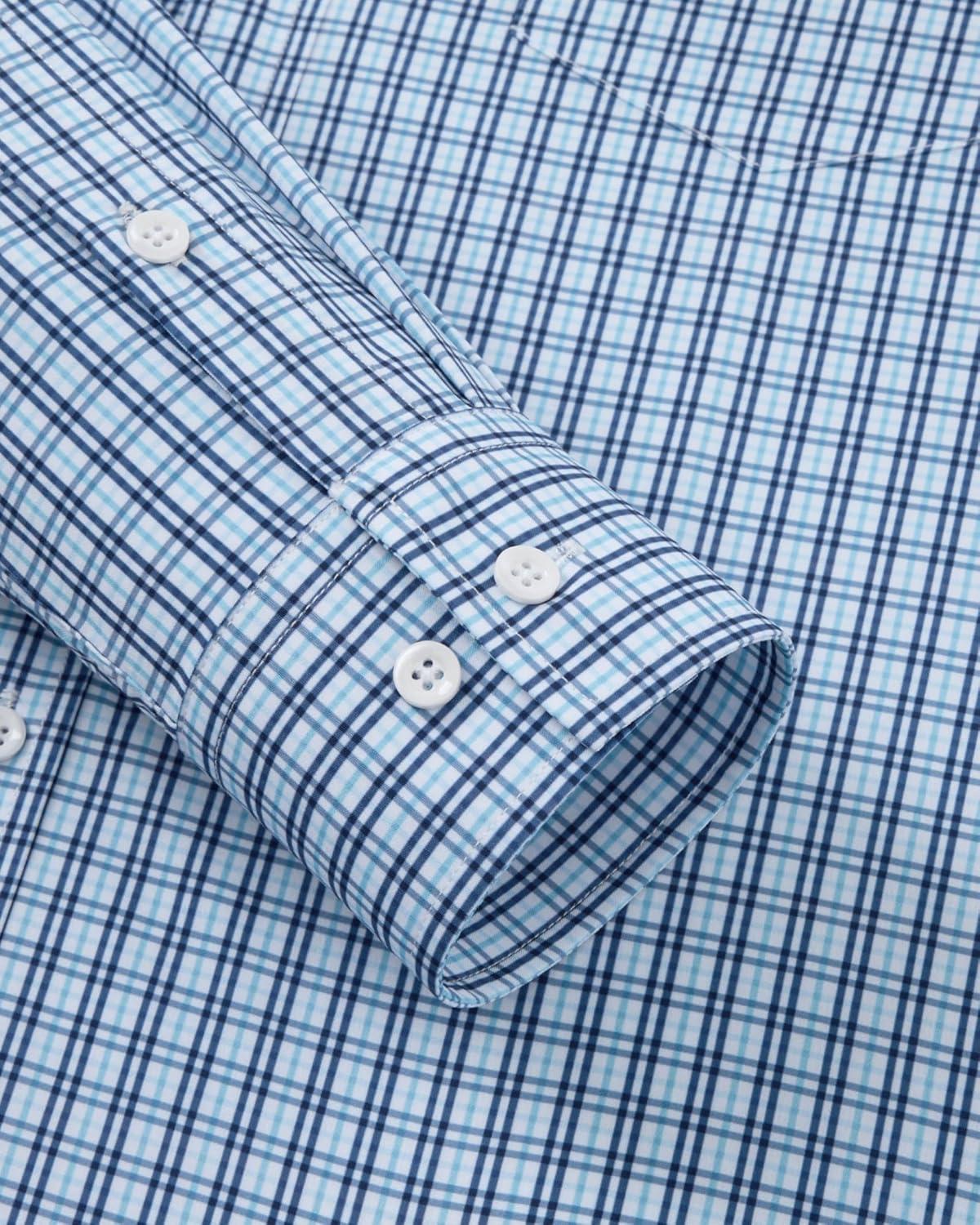 imageAlimens amp Gentle Mens Long Sleeve Button Down Shirts Stretch Regular Fit Dress Shirts Casual Work Gingham Shirts with PocketSky Blue Navy Plaid
