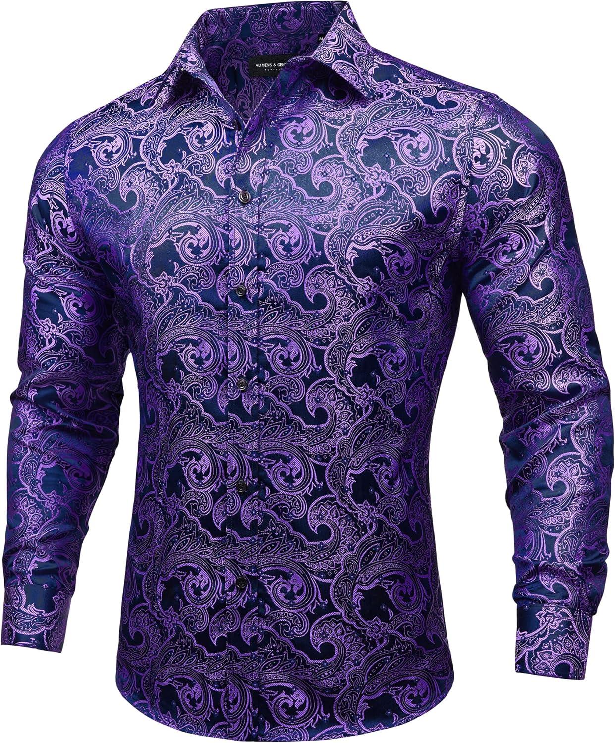 imageAlimens amp Gentle Mens Paisley Shirts Dress Shirt for Men Western Cowboy Shirt Long Sleeve Button Down Shirt Wedding PartyPurple