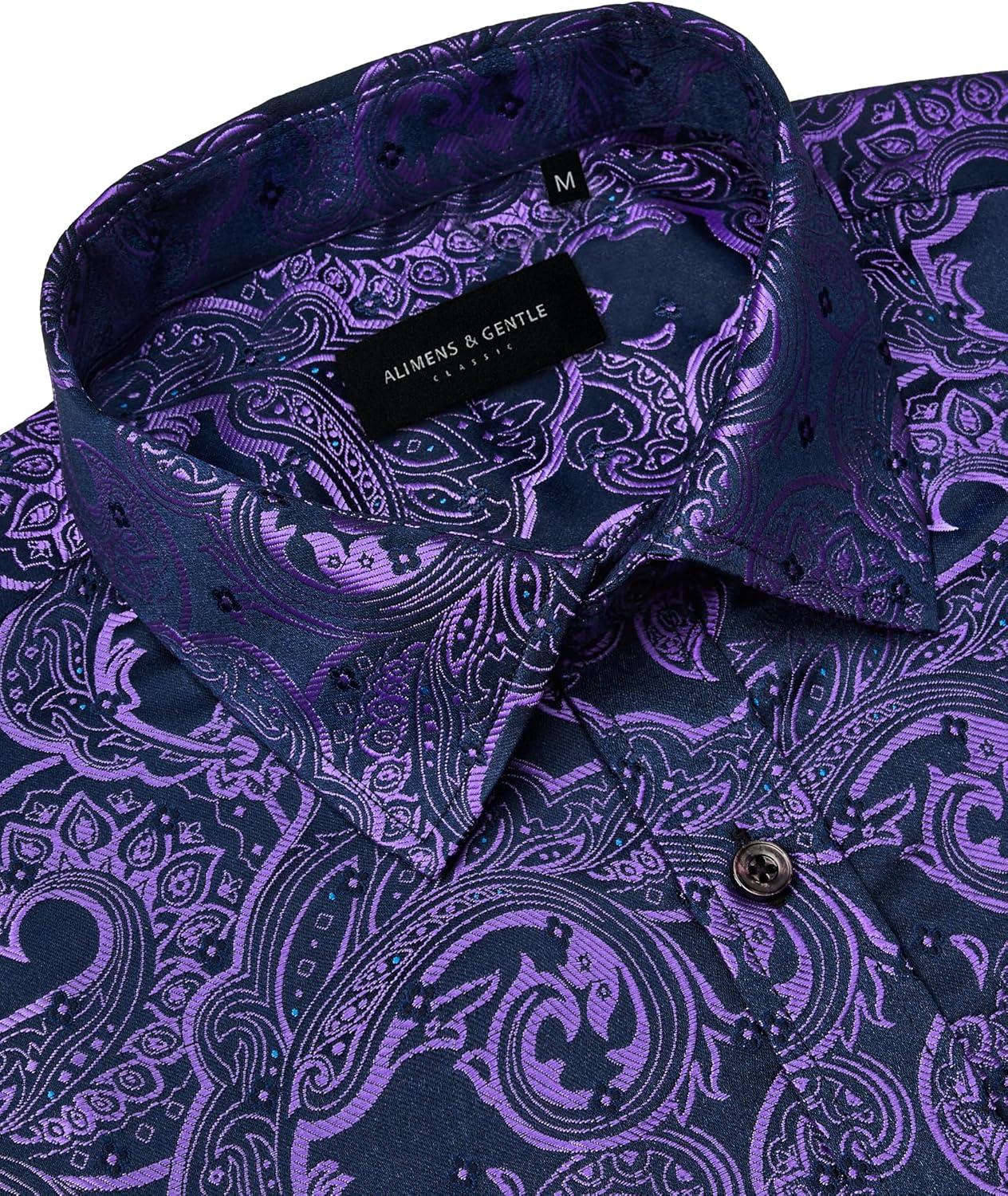 imageAlimens amp Gentle Mens Paisley Shirts Dress Shirt for Men Western Cowboy Shirt Long Sleeve Button Down Shirt Wedding PartyPurple