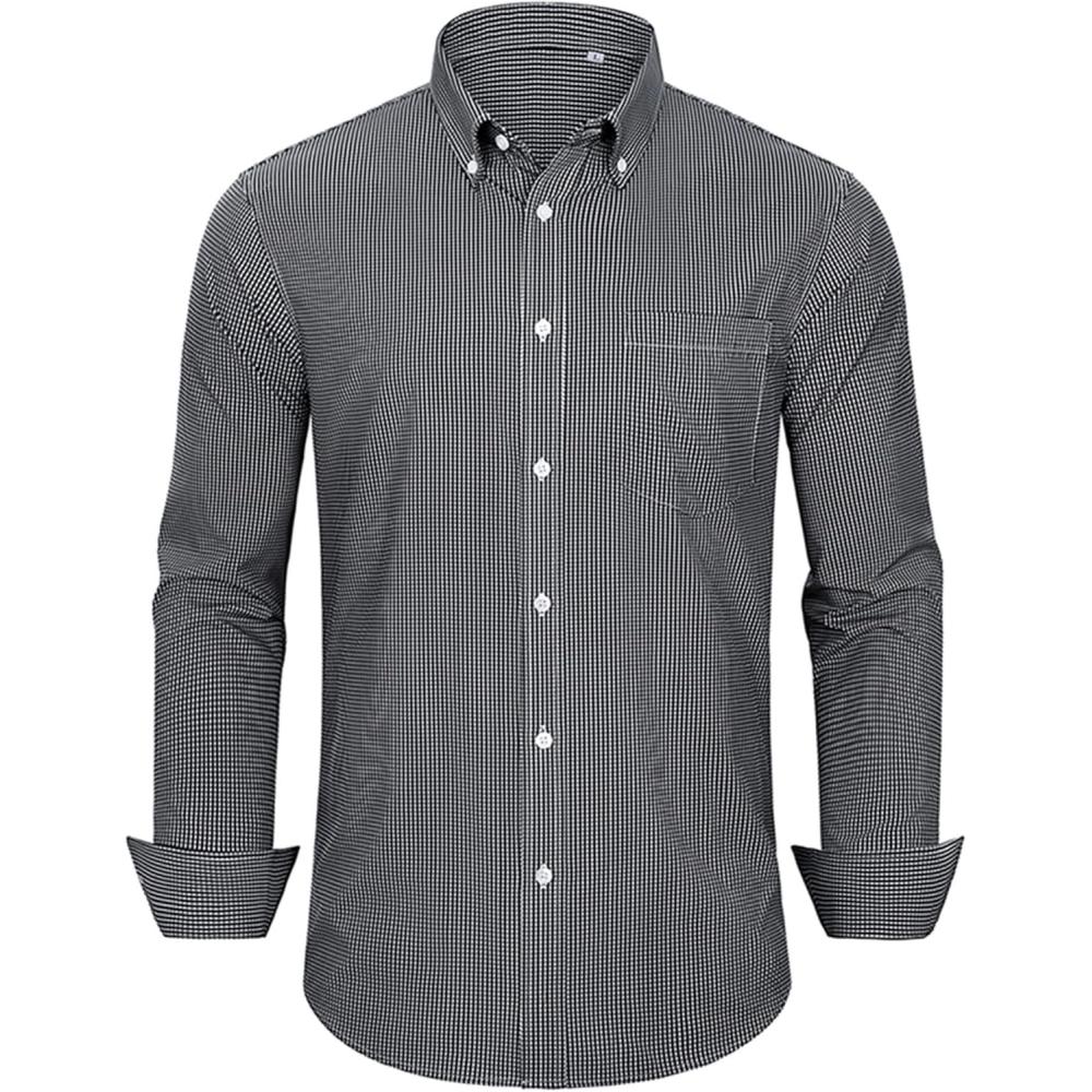 imageAlimens amp Gentle Mens Dress Shirts Long Sleeve Lightweight Gingham Shirts Regular Fit Business Casual Plaid Shirt with PocketBlack White Plaid