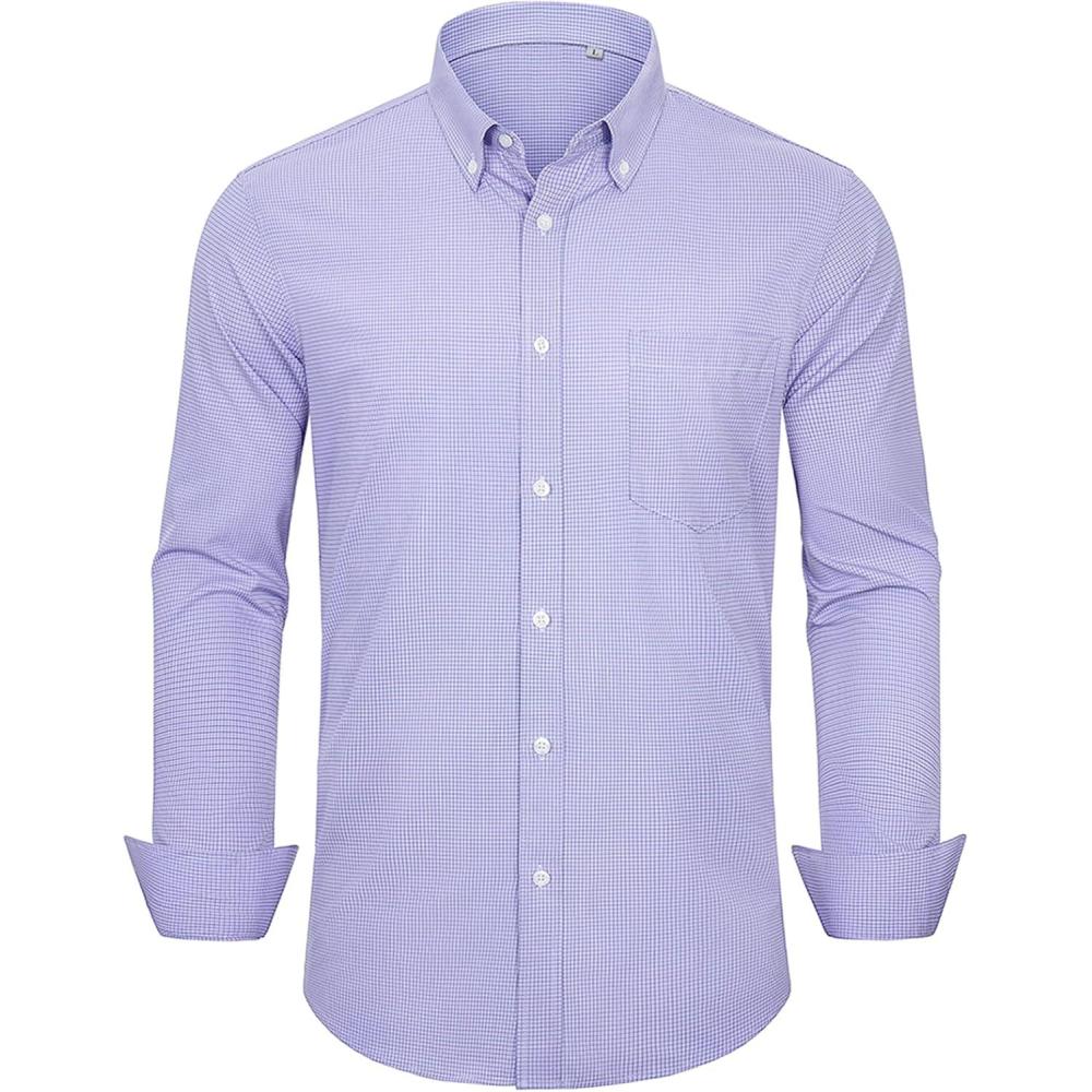 imageAlimens amp Gentle Mens Dress Shirts Long Sleeve Lightweight Gingham Shirts Regular Fit Business Casual Plaid Shirt with PocketBlue Red plaid