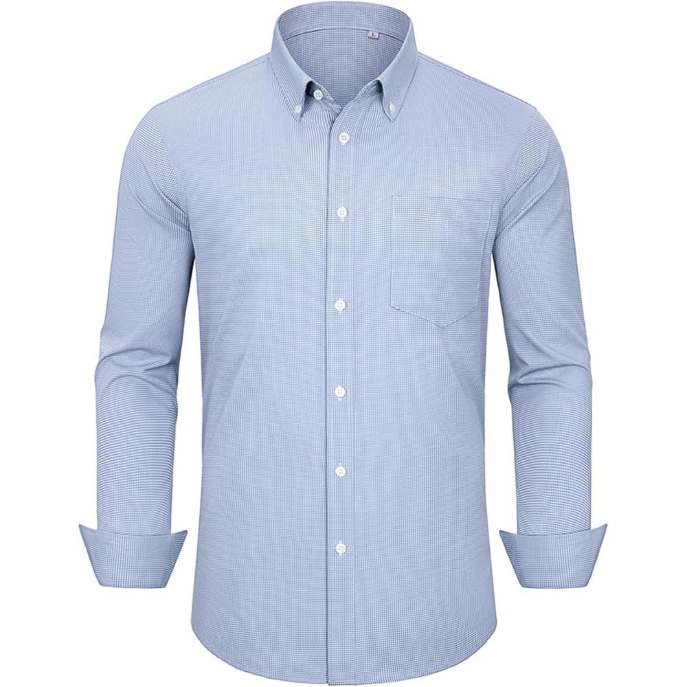 imageAlimens amp Gentle Mens Dress Shirts Long Sleeve Lightweight Gingham Shirts Regular Fit Business Casual Plaid Shirt with PocketNavy Blue Gingham