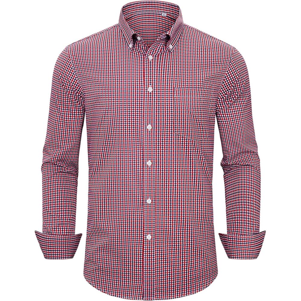 imageAlimens amp Gentle Mens Dress Shirts Long Sleeve Lightweight Gingham Shirts Regular Fit Business Casual Plaid Shirt with PocketRed Black plaid