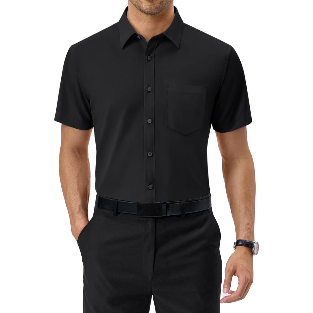 imageAlimens amp Gentle Mens Dress Shirts Short Sleeve Wrinkle Free Stretch Regular Fit Formal Casual Button Down Shirt with PocketBlack