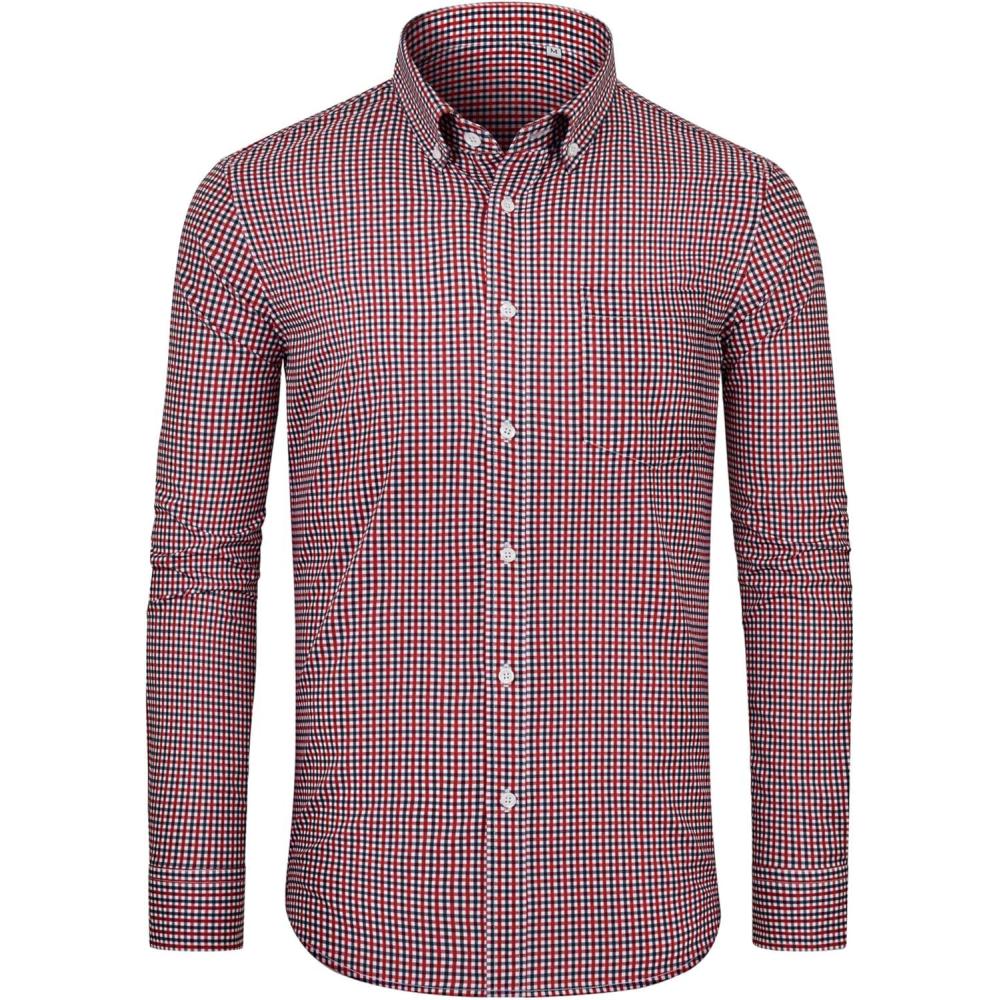 imageAlimens amp Gentle Mens Long Sleeve Button Down Shirts Stretch Regular Fit Dress Shirts Casual Work Gingham Shirts with PocketRed Black Plaid