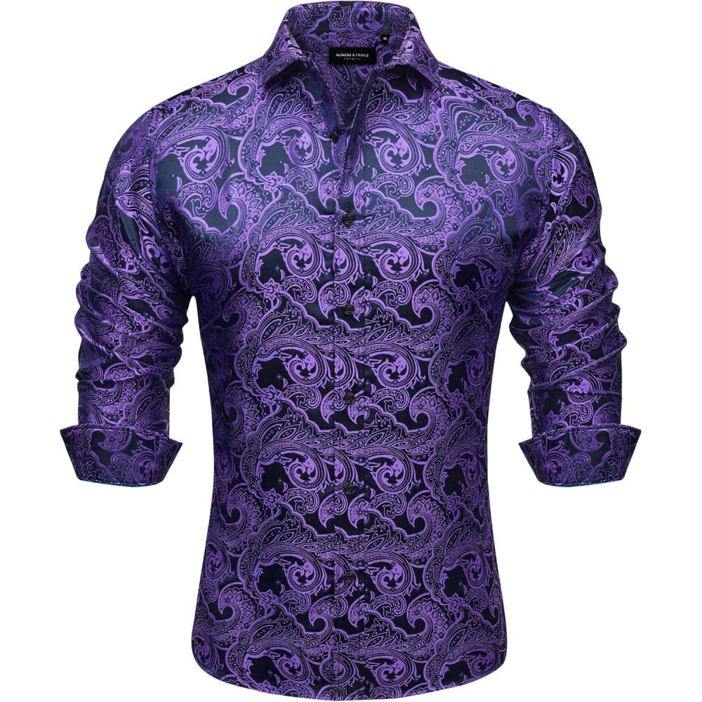 imageAlimens amp Gentle Mens Paisley Shirts Dress Shirt for Men Western Cowboy Shirt Long Sleeve Button Down Shirt Wedding PartyPurple