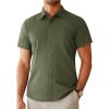 Alimens & Gentle Mens Dress Shirts Short Sleeve Wrinkle Free Stretch Regular Fit Formal Casual Button Down Shirt with Pocket(Olive)
