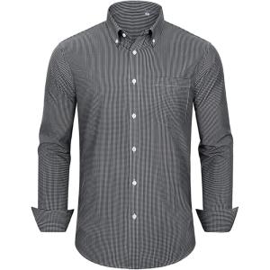 Alimens & Gentle Mens Dress Shirts Long Sleeve Lightweight Gingham Shirts Regular Fit Business Casual Plaid Shirt with Pocket(Black White Plaid)