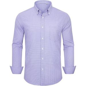 Alimens & Gentle Mens Dress Shirts Long Sleeve Lightweight Gingham Shirts Regular Fit Business Casual Plaid Shirt with Pocket(Blue Red plaid)