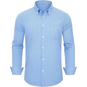Alimens & Gentle Mens Dress Shirts Long Sleeve Lightweight Gingham Shirts Regular Fit Business Casual Plaid Shirt with Pocket(Blue White plaid)
