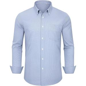 Alimens & Gentle Mens Dress Shirts Long Sleeve Lightweight Gingham Shirts Regular Fit Business Casual Plaid Shirt with Pocket(Navy Blue Gingham)