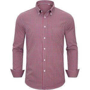 Alimens & Gentle Mens Dress Shirts Long Sleeve Lightweight Gingham Shirts Regular Fit Business Casual Plaid Shirt with Pocket(Red Black plaid)
